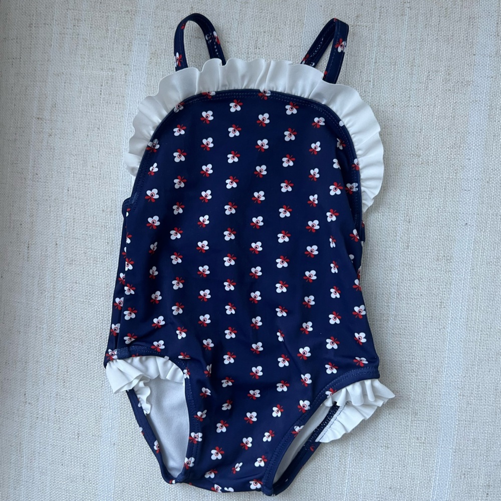 Janie and Jack Navy Floral Ruffle One-Piece Kids Swimsuit